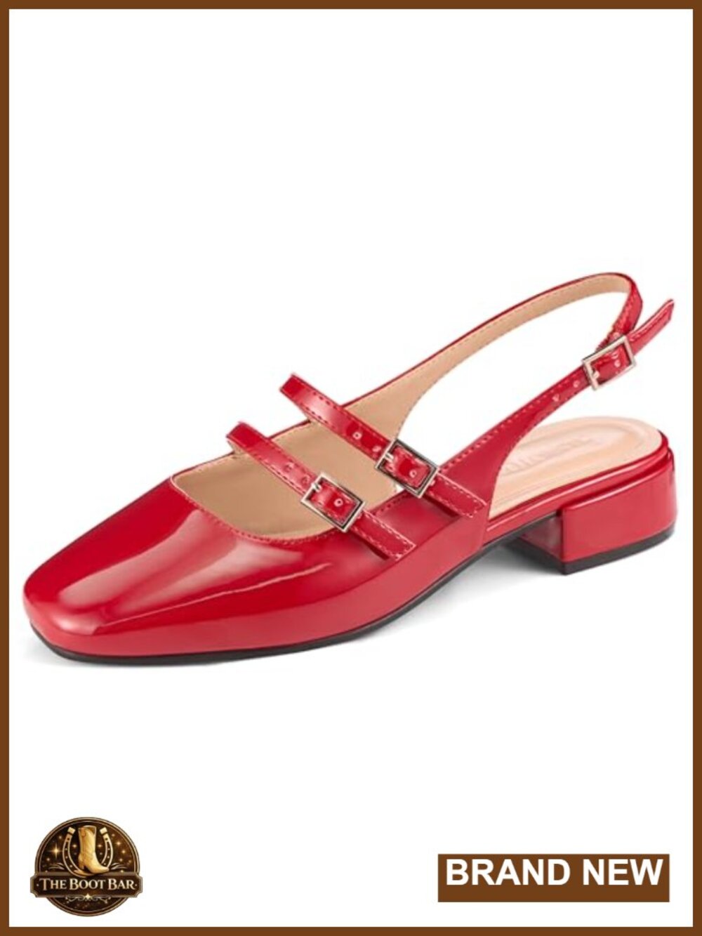 Closed Square Toe Mary Jane Slingback Pumps for Women Work Dress PU Leather Low